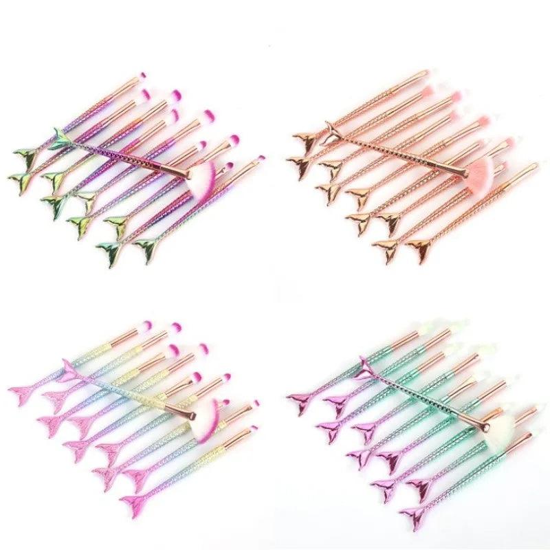 Kit de Pincéis de Maquiagem Sereia 10 Peças Profissional