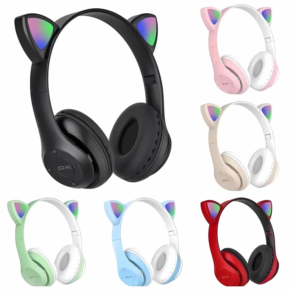 Fone de Ouvido Bluetooth Infantil Orelha de Gatinho com LED Sem Fio Menino Menina Cores Variadas
