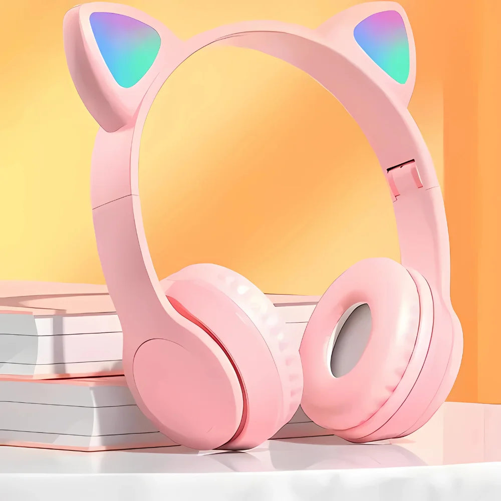 Fone de Ouvido Bluetooth Infantil Orelha de Gatinho com LED Sem Fio Menino Menina Cores Variadas