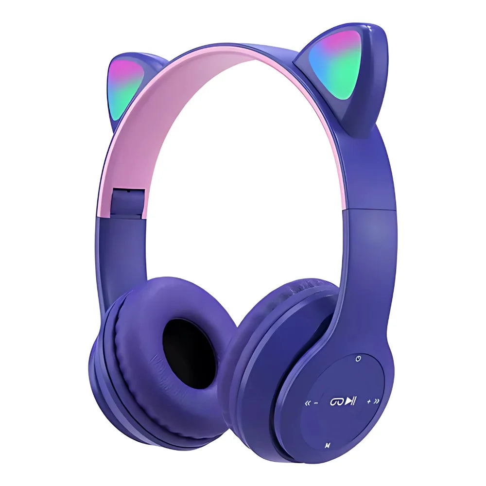 Fone de Ouvido Bluetooth Infantil Orelha de Gatinho com LED Sem Fio Menino Menina Cores Variadas