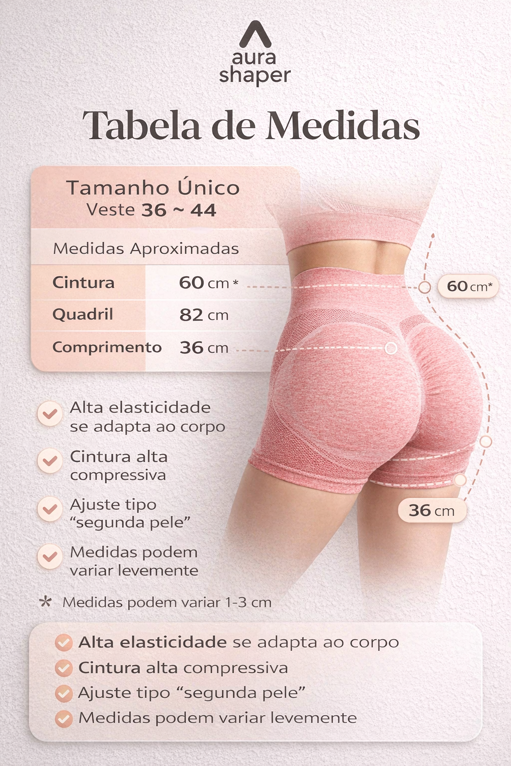 Short Aura Feminino Cintura Alta para Academia, Yoga e Fitness | KIT 3 POR R$99