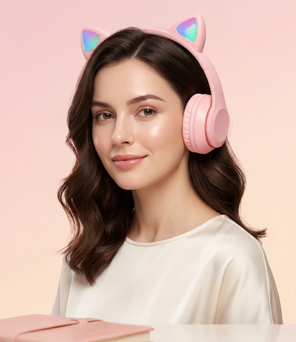 Fone de Ouvido Bluetooth Infantil Orelha de Gatinho com LED Sem Fio Menino Menina Cores Variadas