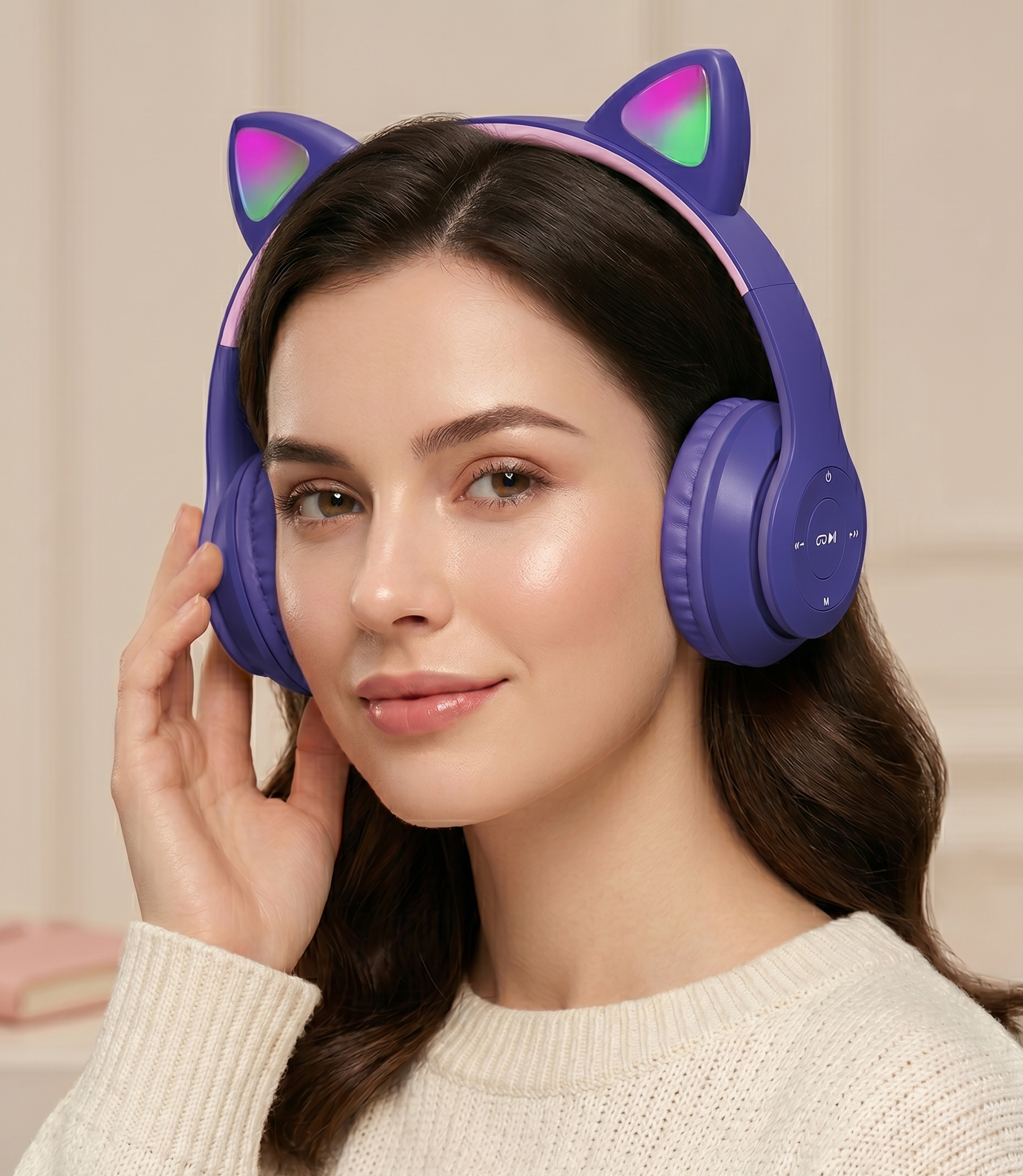 Fone de Ouvido Bluetooth Infantil Orelha de Gatinho com LED Sem Fio Menino Menina Cores Variadas