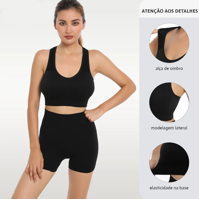 Conjunto Fitness Feminino - Top e Shorts com Tecido Respirável para Treino, Yoga e Corrida – Frete Grátis