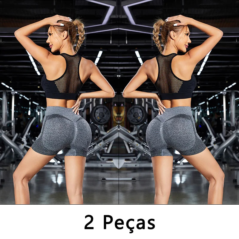 Kit 2 Shorts Fitness Femininos Short Academia: Cós Alto, Empina Bumbum e Controle de Barriga