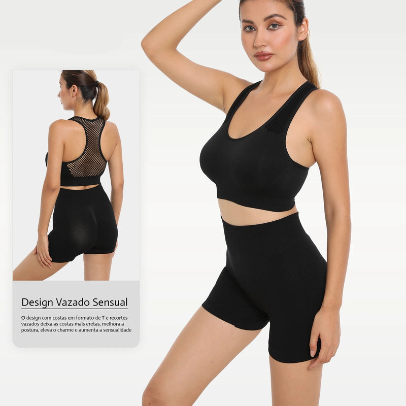 Conjunto Fitness Feminino - Top e Shorts com Tecido Respirável para Treino, Yoga e Corrida – Frete Grátis