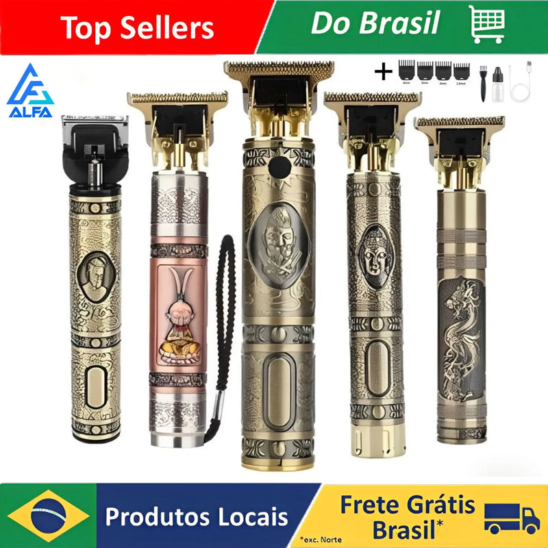 Kit Máquina de Cortar Cabelo e Barba Profissional Dourada - Aparador Cortador de Cabelo - FRETE GRÁTIS