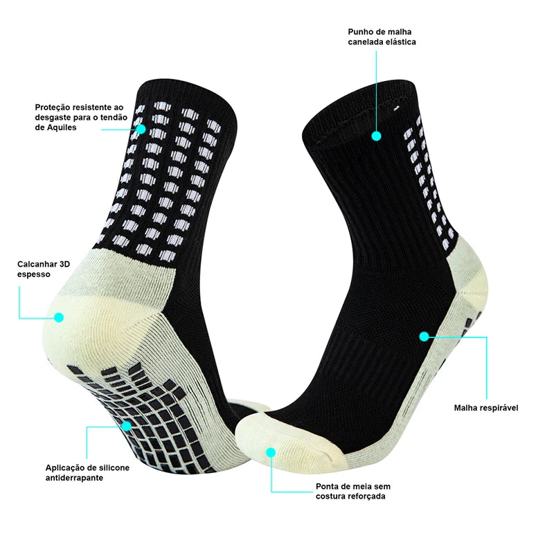 Meia Antiderrapante Esportiva Aura Shaper – Kit 6 Pares - Grip Silicone Profissional para Futebol, Corrida e Treinos | Envio Grátis Brasil